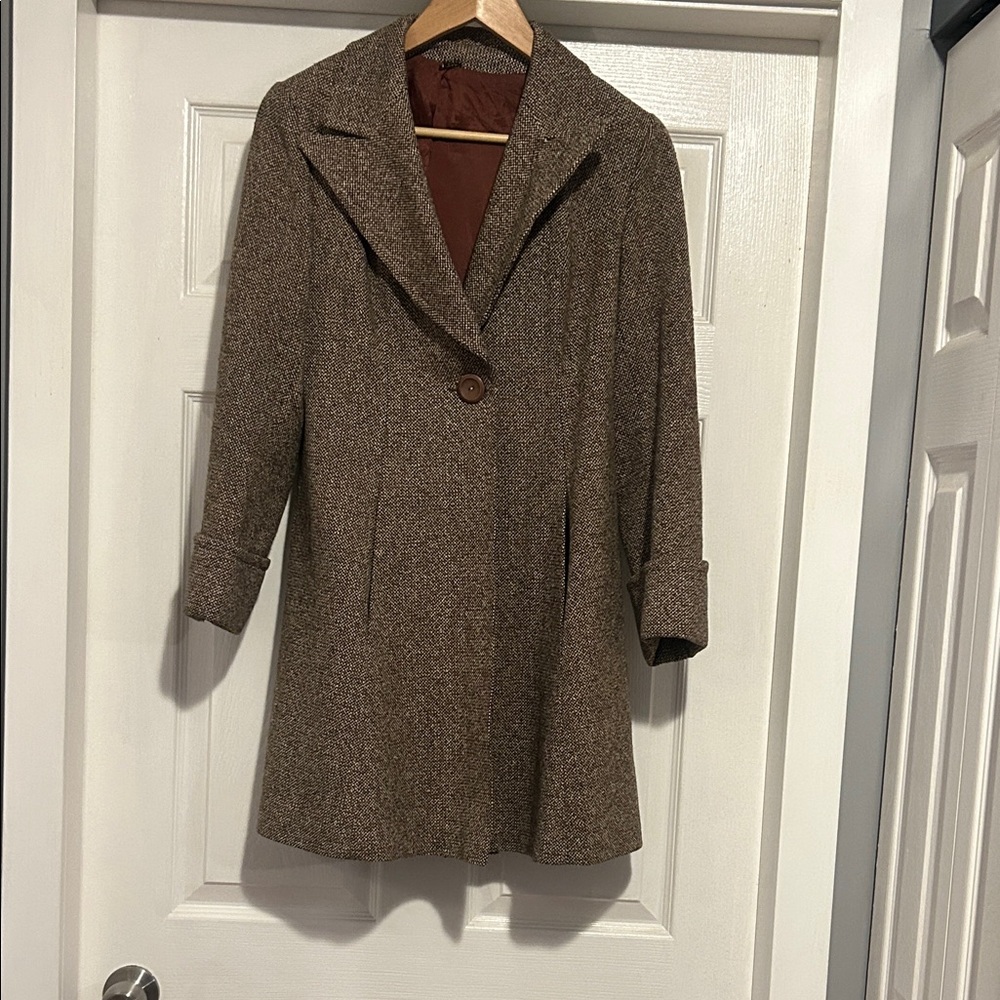 Women's Brown Tweed Single-Button Coat